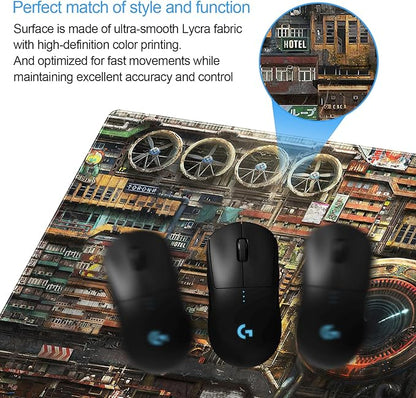 Futuristic Fantasy Mouse Pad, Cyberpunk Style Desk Mat, Extended XL Gaming
