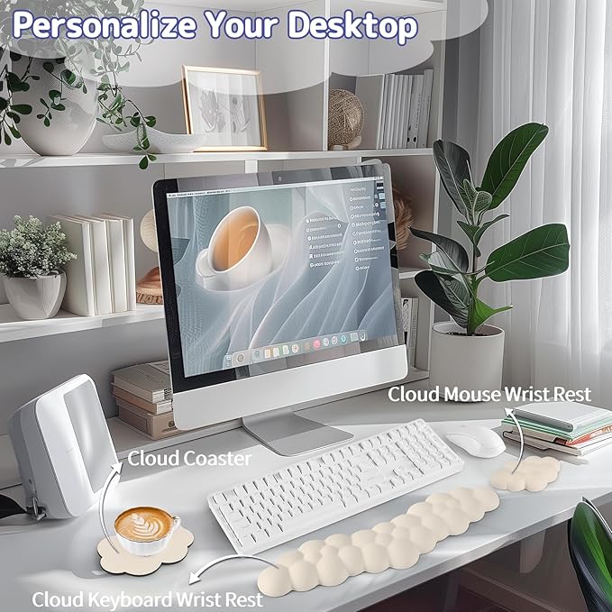 Cloud Wrist Rest for Keyboard and Mouse, Memory Foam PU Leather Keyboard Wrist