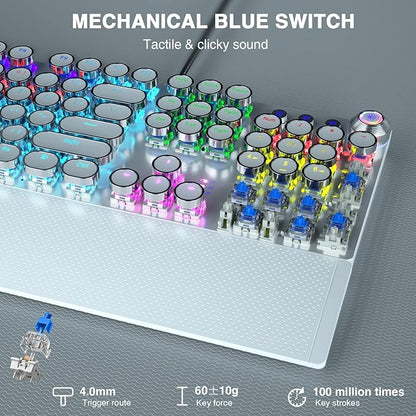 AULA F2088 Typewriter Style Mechanical Gaming Keyboard, Rainbow LED Backlit