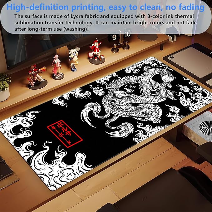 Black and White Mouse Pad Extra Large Gaming Mousepad XL Dragon Desk Mats