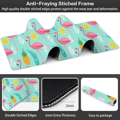 Pink Flamingo Desk Mat, Large Summer Flamingos Pineapples Tropical Leaves