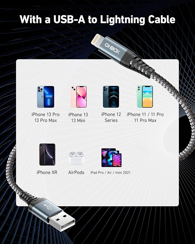 ohbox iPhone Charger 6FT MFi Certified Lightning Cable 6 Feet 2Pack Nylon