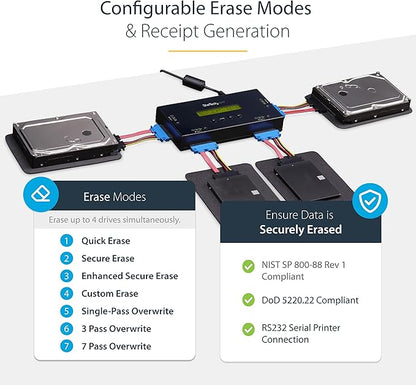 StarTech.com 4 Bay SSD/HDD Hard Drive Eraser, 2.5/3.5" SATA, Hostless