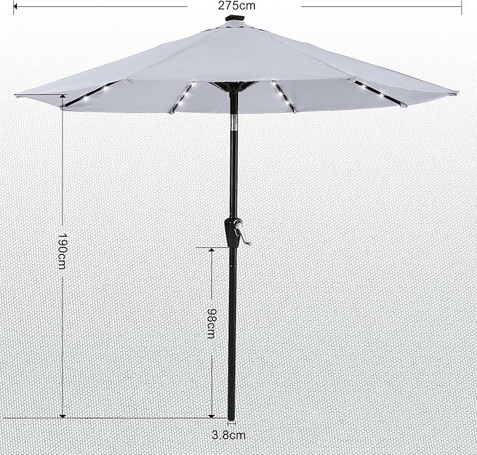 ABCCANOPY Durable Solar Led Patio Umbrellas with 32LED Lights 9FT (Light Gray)