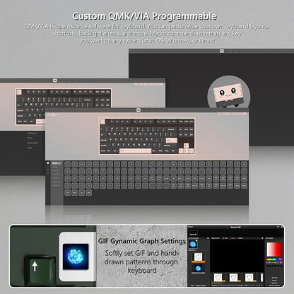 QK87 75% Keyboard with Multimedia Screen, QMK/VIA Wireless Gaming Keyboard