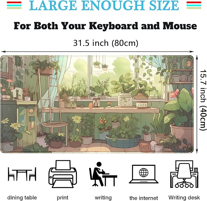 Cute Desk Mat Green Plants Gaming Mouse Pad XXL Large Extended Sage Laptop