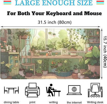 Cute Desk Mat Green Plants Gaming Mouse Pad XXL Large Extended Sage Laptop