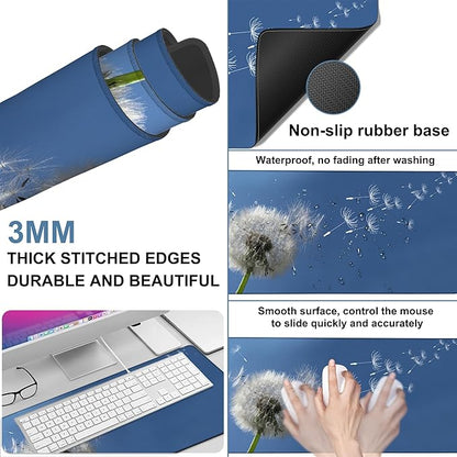 Flying Dandelion Seeds Gaming Mouse Pad 3mm Thick Stitched Edge Waterproof