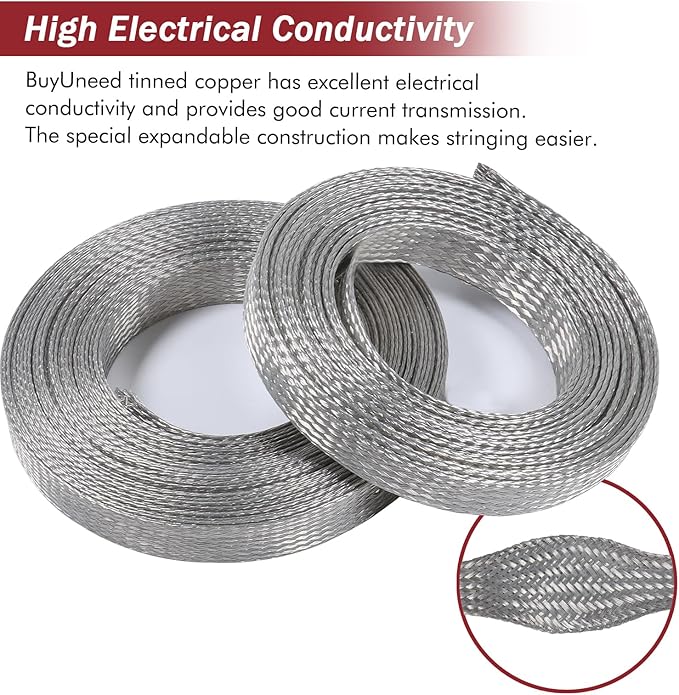Tinned Copper Metal Braid Sleeving Wire Shielding Sleeve Braided Copper Ground
