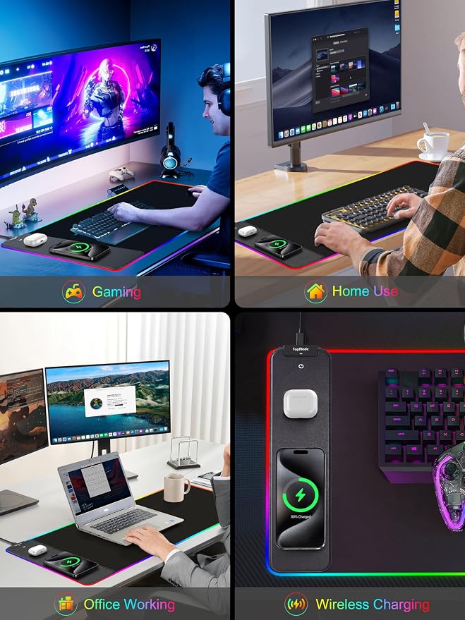 TopMade Wireless Charging RGB Mouse Pad, Waterproof Gaming Desk Pad