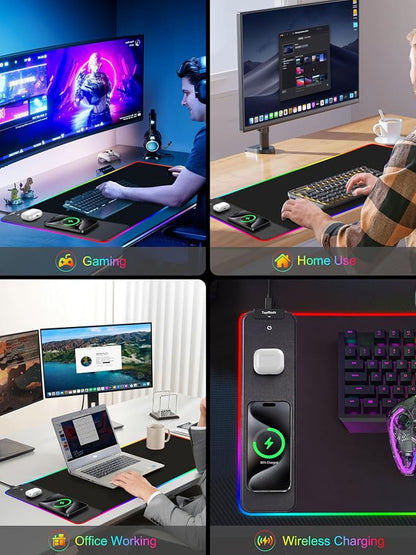 TopMade Wireless Charging RGB Mouse Pad, Waterproof Gaming Desk Pad