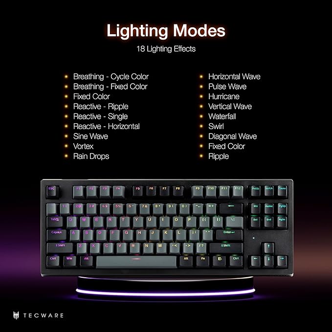 TECWARE Phantom+ Elite 87 Key RGB Mechanical Gaming Keyboard, LED Backlit