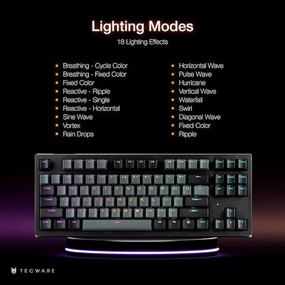TECWARE Phantom+ Elite 87 Key RGB Mechanical Gaming Keyboard, LED Backlit