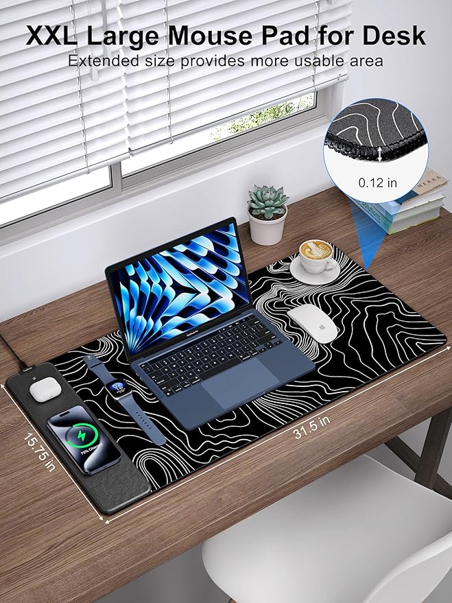 TopMade Mouse Pad with 15W Fast Wireless Charging, 31.5"x15.75" XXL Large
