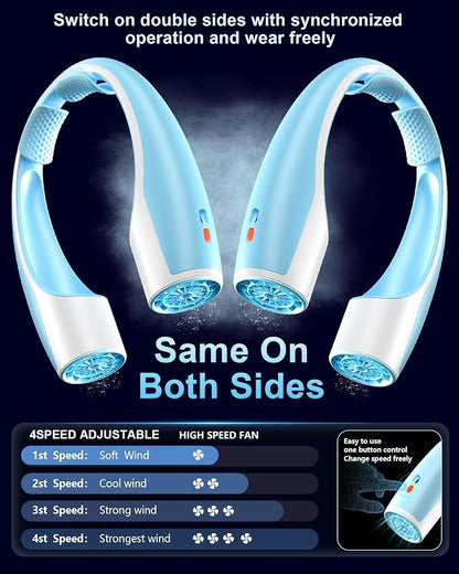 AI Neck Fan, 4 Speeds Adjustable Portable Personal Fan Rechargeable, 4000 mAh