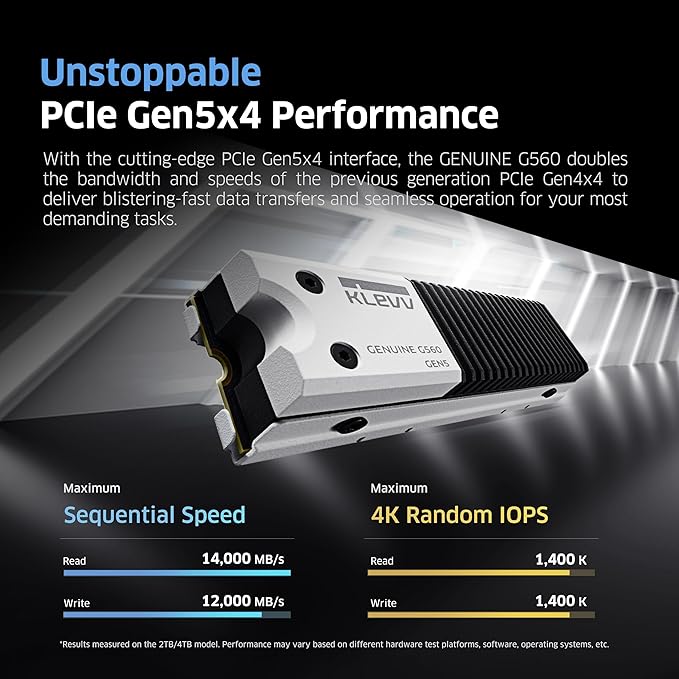 KLEVV Genuine G560 2TB M.2 2280 NVMe PCIe Gen5x4 Internal SSD Heatsink Included