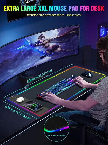 TopMade Wireless Charging RGB Mouse Pad, Waterproof Gaming Desk Pad