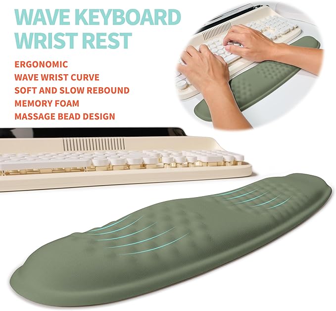 2-in-1 Ergonomic Set, Wave Rise Keyboard Wrist Rest and Massage Bulge Slope