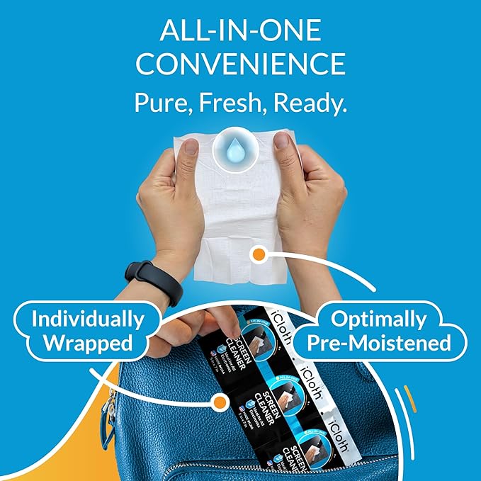 Screen Cleaner Wipes by iCloth – Individually Wrapped – Travel Size –