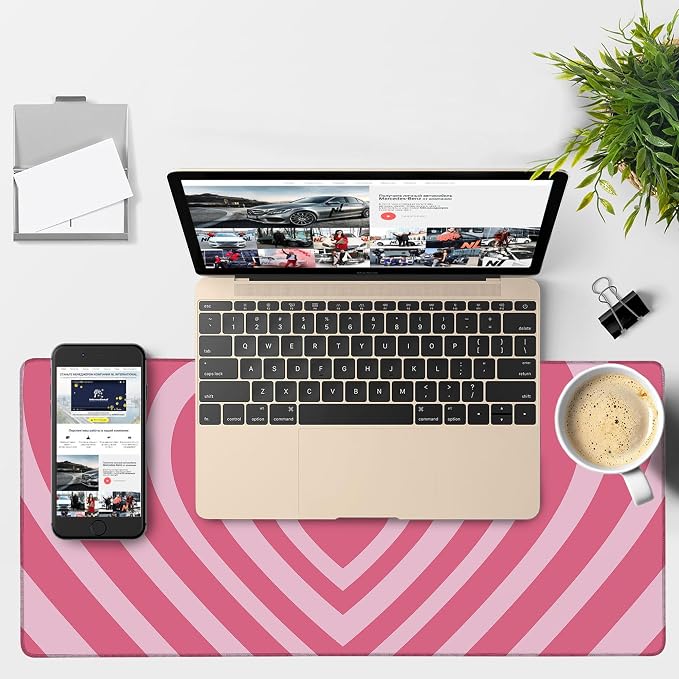 Gaming Desk Pad Large Extra Length Retro Style Hearts Mouse Pad Keyboard Laptop