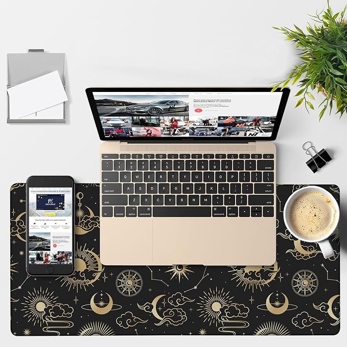 Gaming Desk Pad Large Extra Length Clouds, Moon and Sun Mouse Pad Keyboard