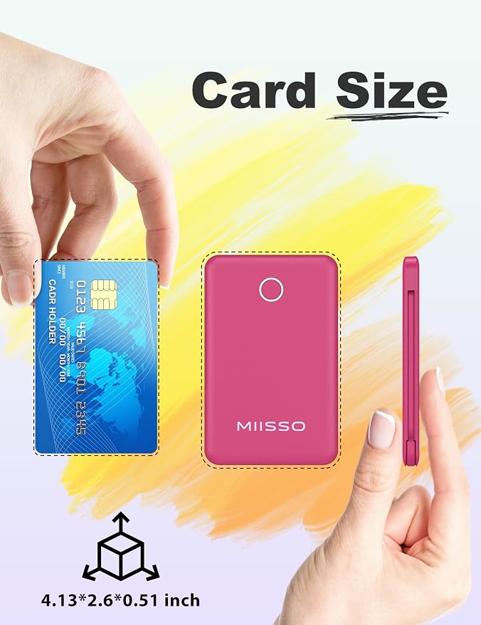 miisso 6000mah Ultra Slim Built in Cables Power Bank, Card Size Built in USB C