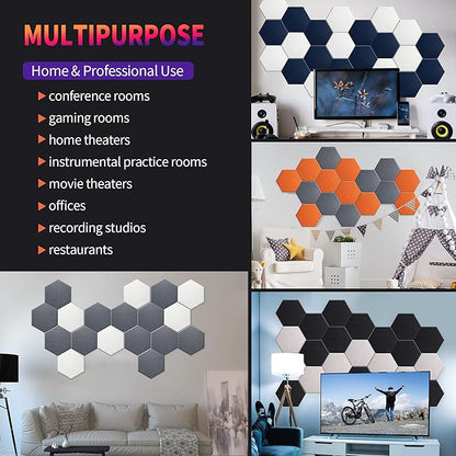 Mollywell Hexagon Acoustic Panels, High Density, Soundproofing, Decorative