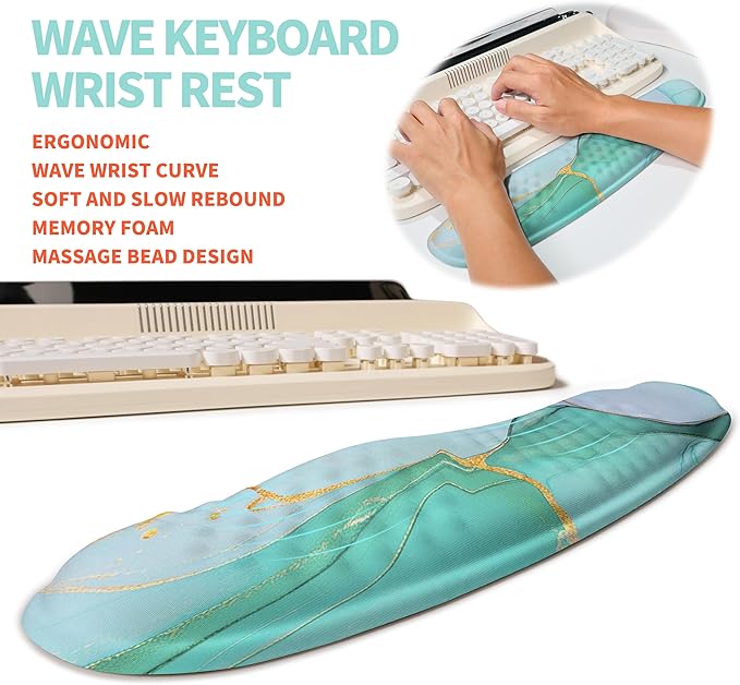 2-in-1 Ergonomic Set, Wave Rise Keyboard Wrist Rest and Massage Bulge Slope