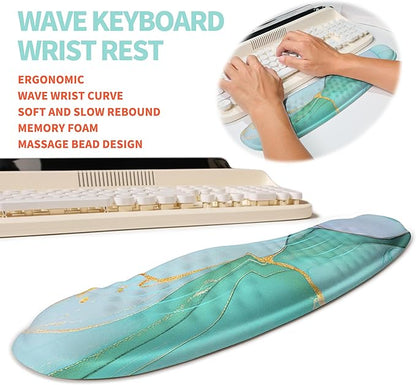 2-in-1 Ergonomic Set, Wave Rise Keyboard Wrist Rest and Massage Bulge Slope