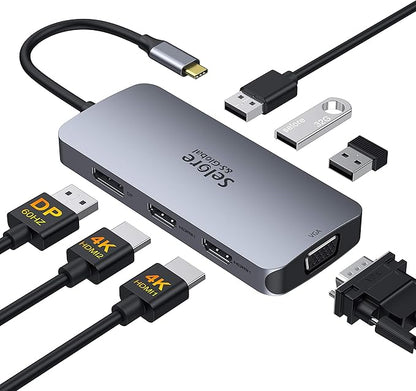 USB C to Dual HDMI Adapter, 7 in 1 USB C Docking Station to Dual HDMI