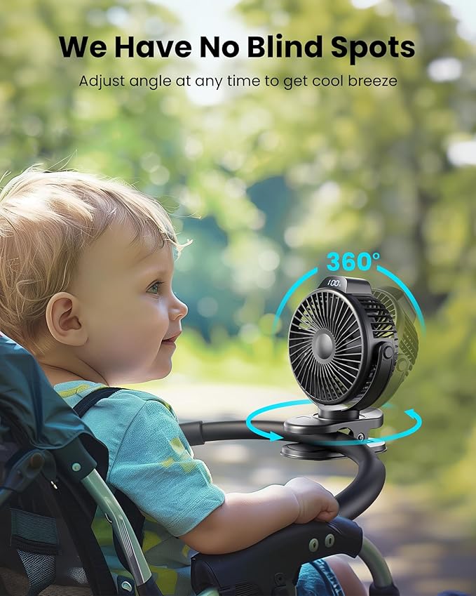 Koonie Portable Clip On Fan, Small USB Fan Battery Operated, 3 Speed