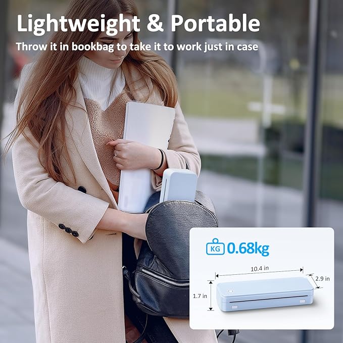 Inkless Portable Printer for Travel, Wireless Thermal Printer Supports 8.5" x