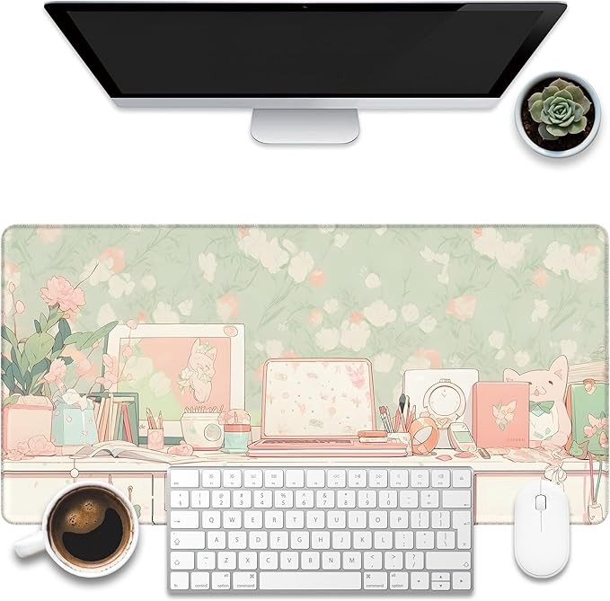 Desk Pad, Kawaii Anime Style Desk Mat, 31.5"x15.7" Extended Big Computer
