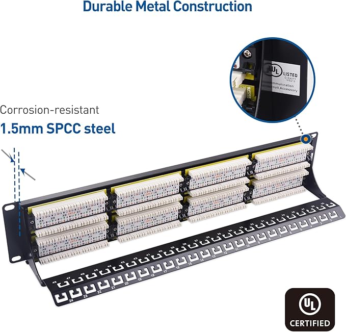 Cable Matters 48 Port Patch Panel Rackmount or Wall Mount 19-Inch