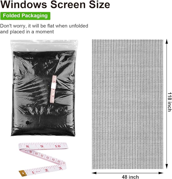Replacement Window Screens, 48X118 Inch Durable Window Screen Mesh