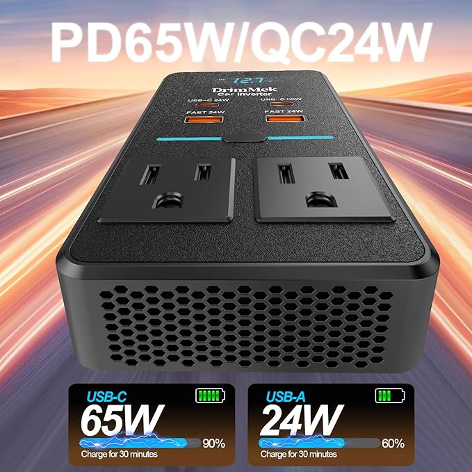 300W Car Power Inverter, DC 12V to 110V AC Car Plug Adapter