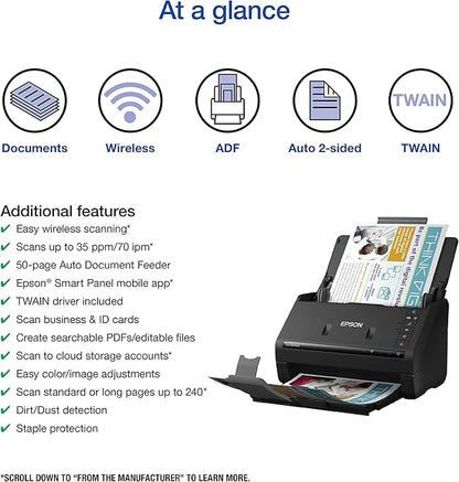 Epson Workforce ES-500W II Wireless Color Duplex Desktop Document Scanner