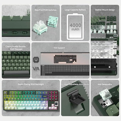 QK87 75% Keyboard with Multimedia Screen, QMK/VIA Wireless Gaming Keyboard