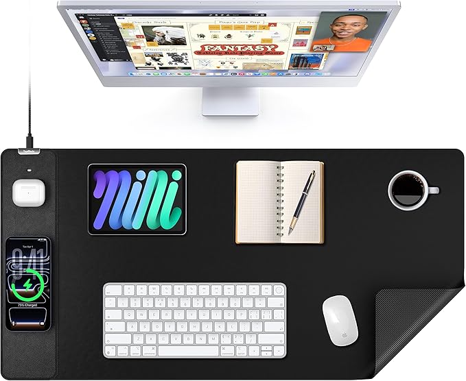 TopMade Mouse Pad with 15W Wireless Charging, XXL Large Leather Desk Mat