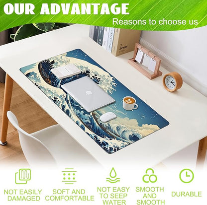 Desk Mat, Japanese Sea Wave Large Gaming Mouse Pad