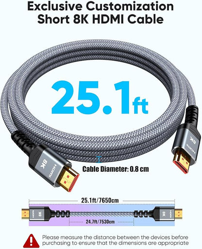 Highwings Long 8K HDMI Cable 25FT 48Gbps, 2.1 High Speed Gaming Cord 4K@120Hz