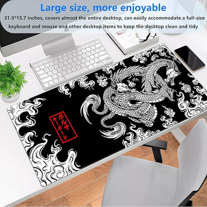 Black and White Mouse Pad Extra Large Gaming Mousepad XL Dragon Desk Mats