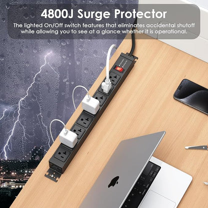 JUNNUJ 20 Amp Power Strip Surge Protector 4800J, Heavy Duty 8 Outlet Metal