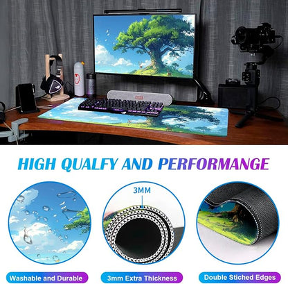 Simple and Cute Anime Landscape Computer Mouse Pad, Large Green Plant Outdoor
