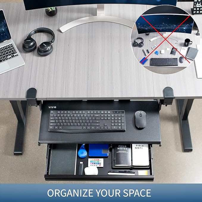 VIVO Large Height Adjustable Clamp-on Keyboard Tray, Extra Sturdy Pull Out