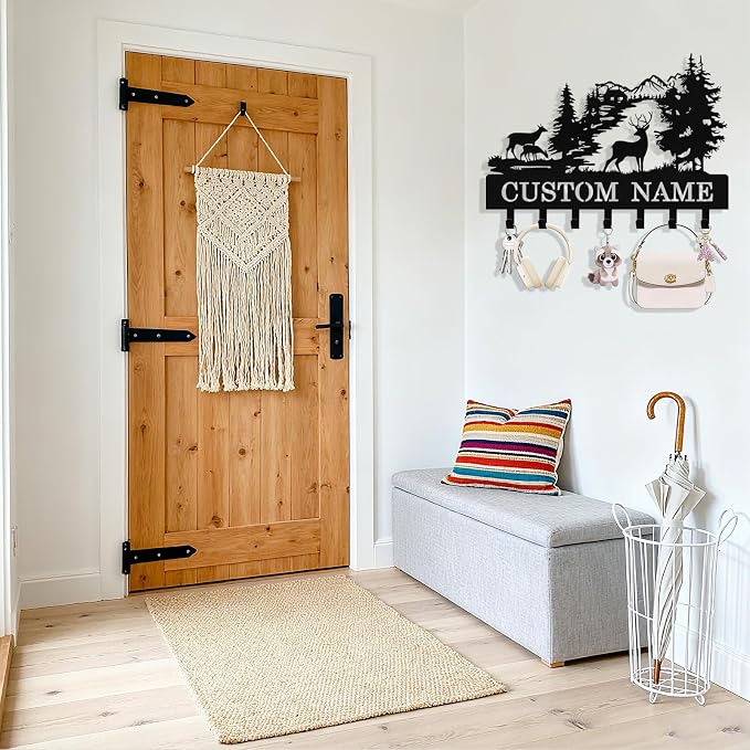 Personalized Deer Key Holder Wall Mount, Custom Metal Key Rack Key Holder