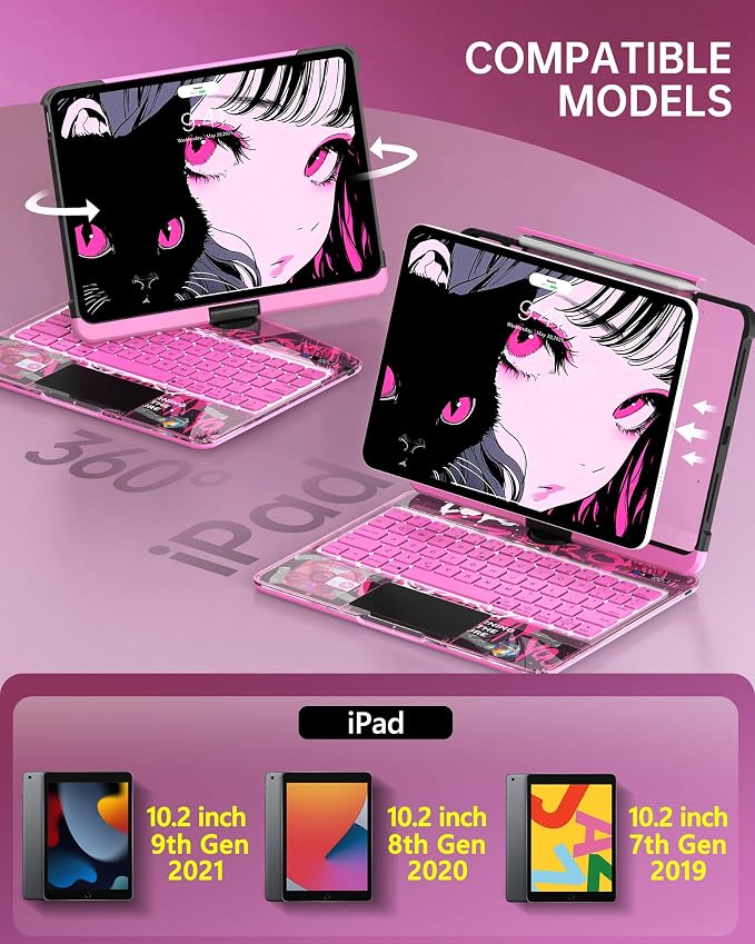 Intermerge for iPad 9th 10.2 inch Keyboard Case, 360° Transparent Multi-Touch