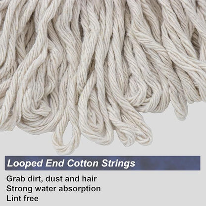 Cotton Cloth Mop, 4 Section Stainless Steel Pole + Two Cotton String Mop Heads
