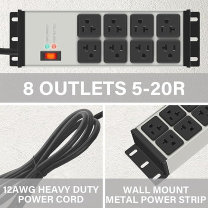 CCCEI Heavy Duty Power Strip Surge Protector 20 AMP, 8 Outlets 12 Gauge