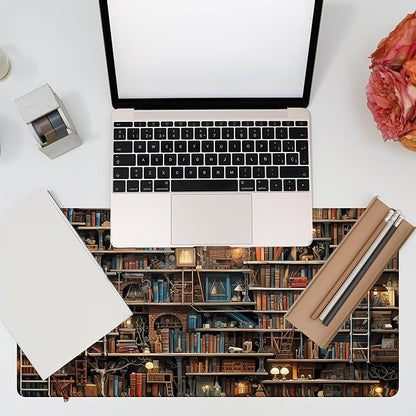 Desk Pad, Fantasy Shelves Desk Mat, Shelves Full of Books Large Gaming Mouse Pad